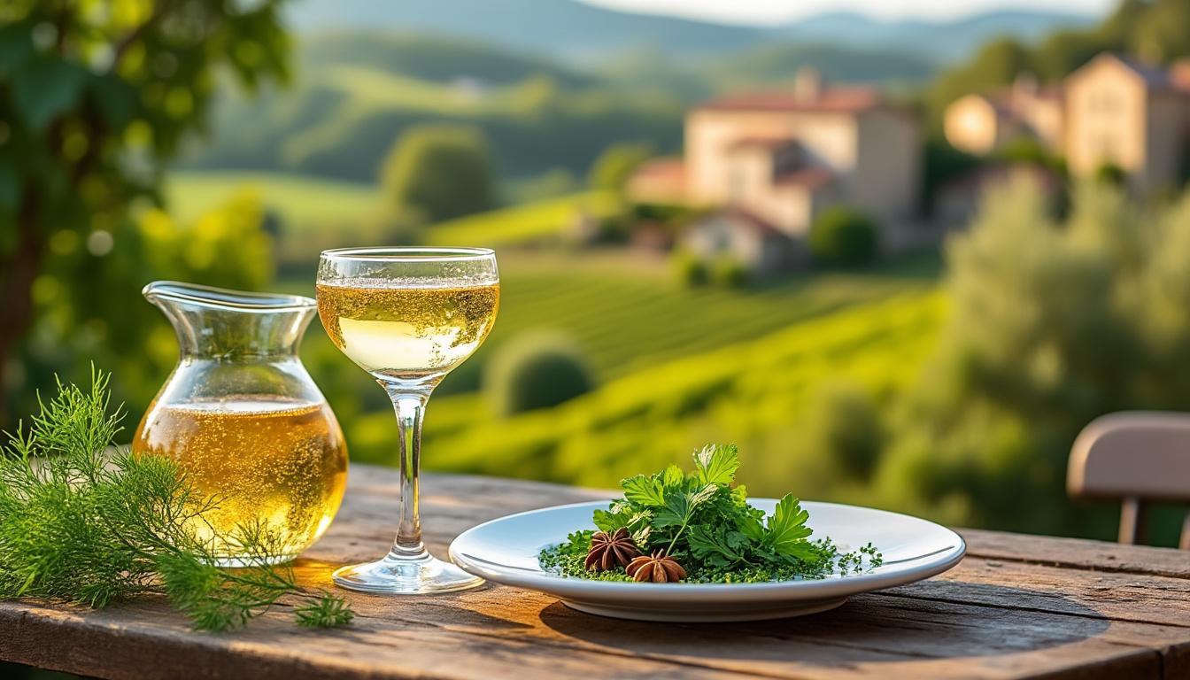Verre de pastis anisé dilué à l'eau posé sur une table de terrasse
